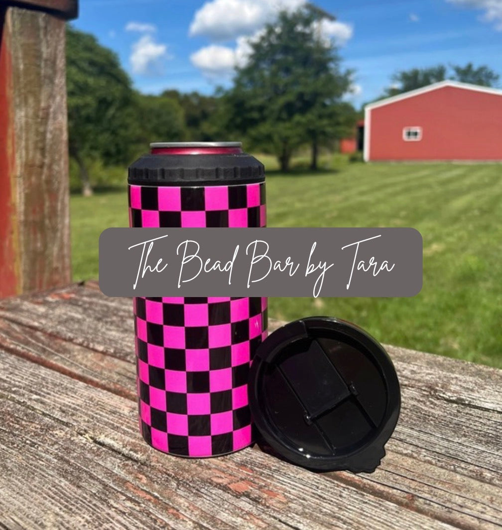 PINK CHECKERED CAN KOOZIE
