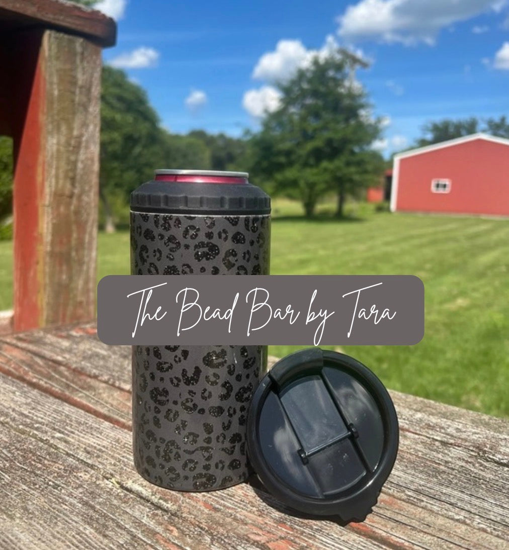 BLACK LEOPARD PRINT CAN KOOZIE