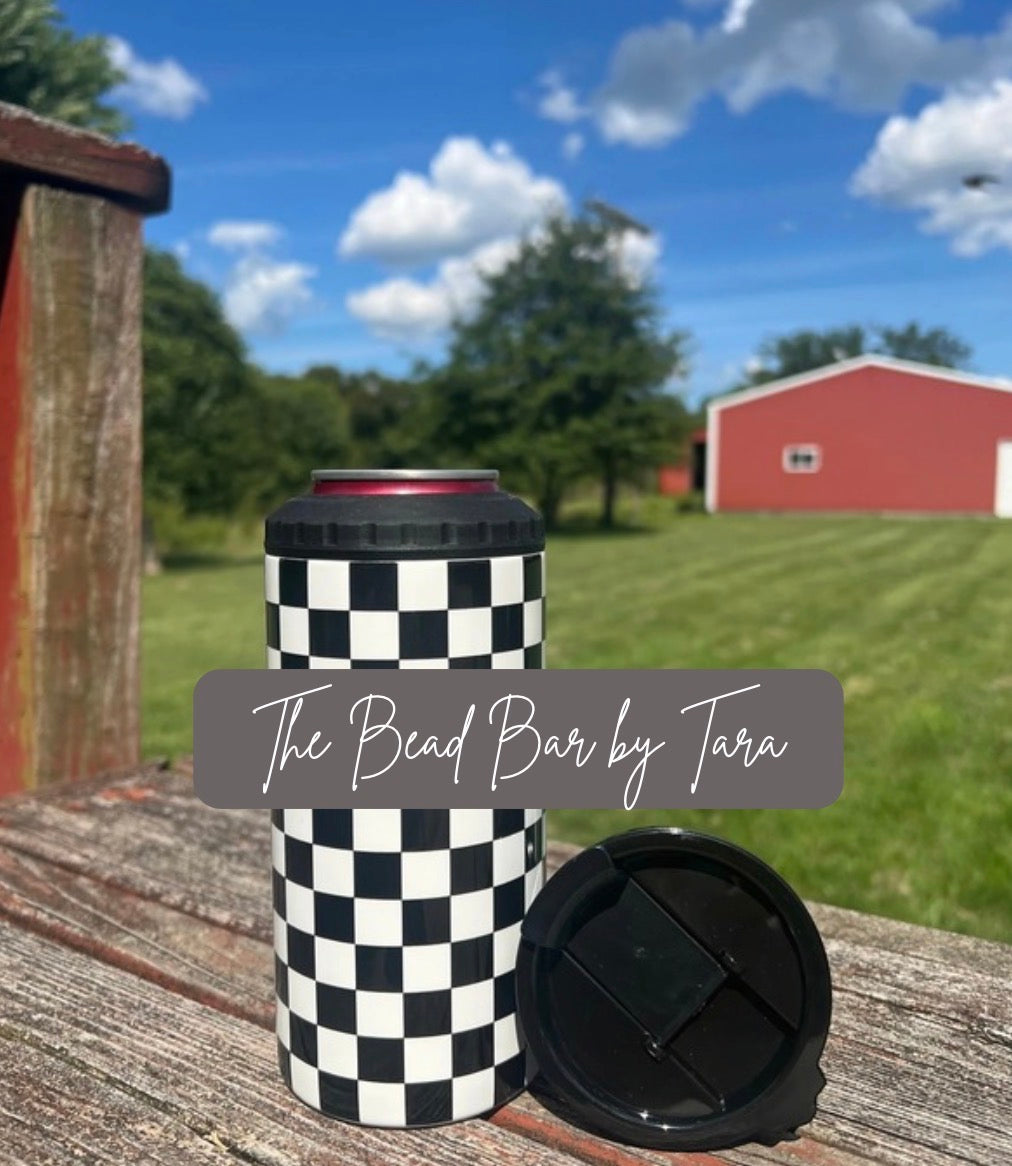 CHECKERED CAN KOOZIE