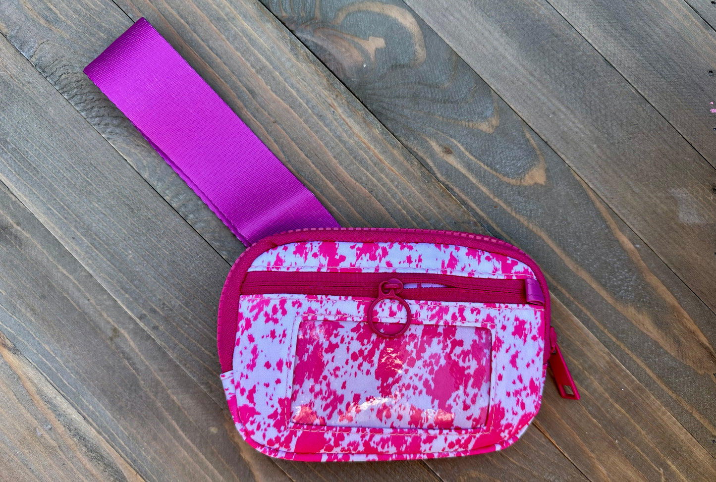 HOT PINK COW PRINT WRISTLET WALLET