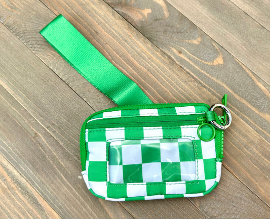 GREEN CHECKERED WRISTLET WALLET