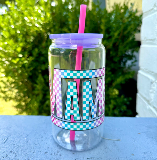 16oz Glass- Checkered Mama