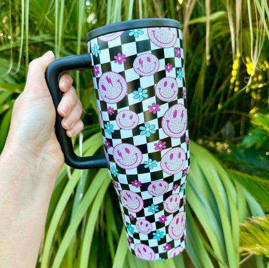 Checkered Smilies 40oz No Spill (RTS)