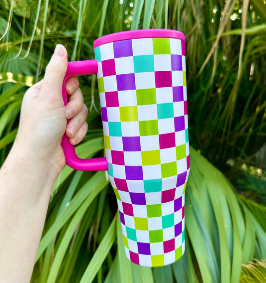 Neon Checkered 40oz No Spill (RTS)