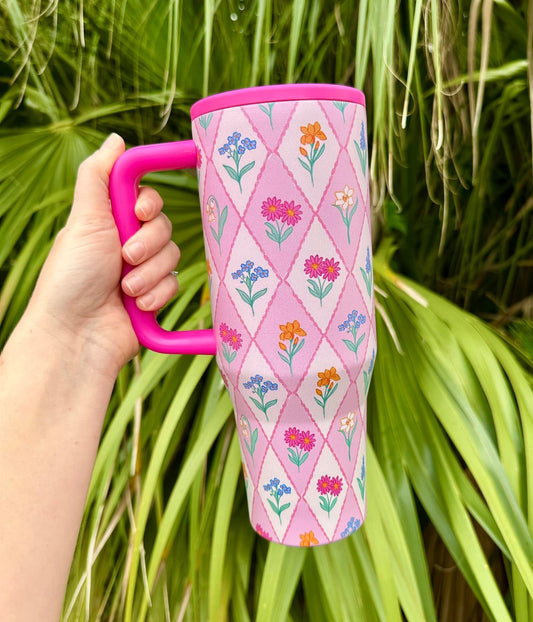 Pink Diamond Floral 20oz, 40oz No Spill (RTS)